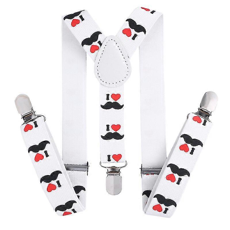 1pc Beards Pattern Suspenders Y-Shape Elastic Belt Strap Braces Clip Buckle Suspenders For Children Kids (I Love U)