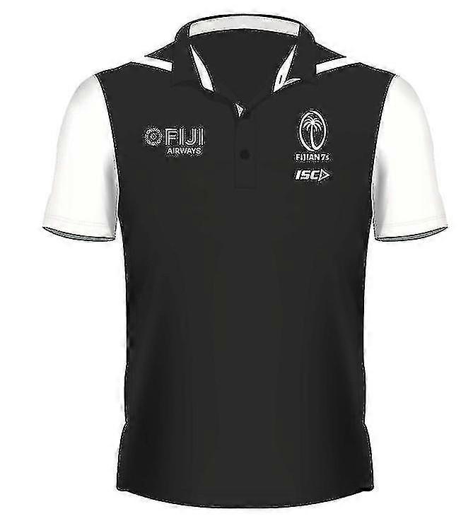 2022 Fiji Black Rugby Top Embroidered Short Sleeve Polo Shirt