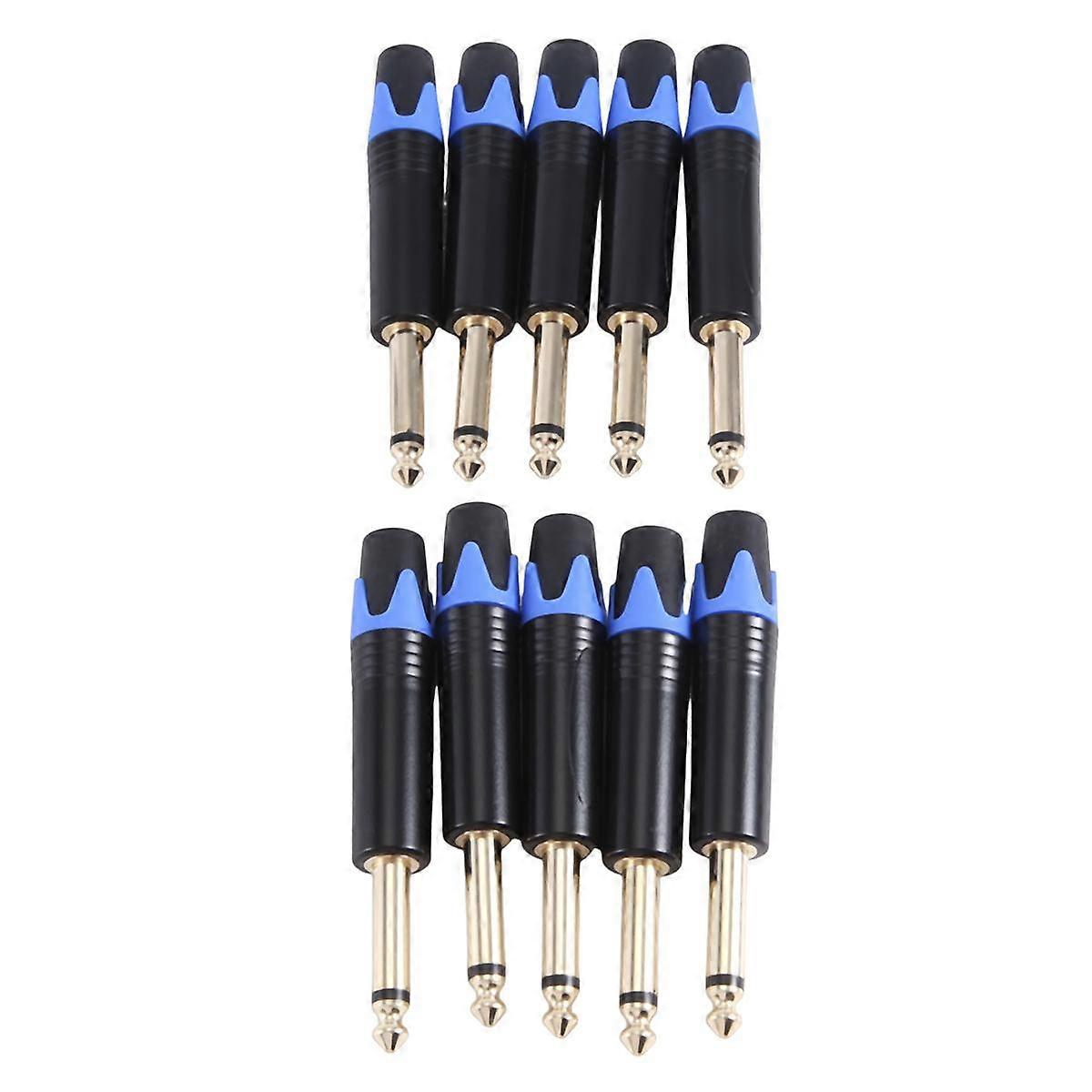 Gold Plating 10Pcs Plug Mono Professional 2 Pole 6.35mm 6.5mm Stereo Jack Plug 6.35mm Jack Blue