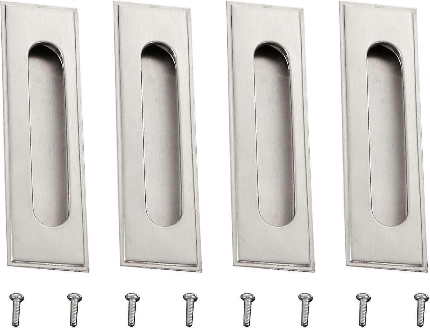 4 Pcs Sliding Door Handle, Flush Pulls Recessed Finger Pulls 128mm Length, Rectangular Recessed Invisible Flat Pulls, for Kitchen Barn Door Closet War
