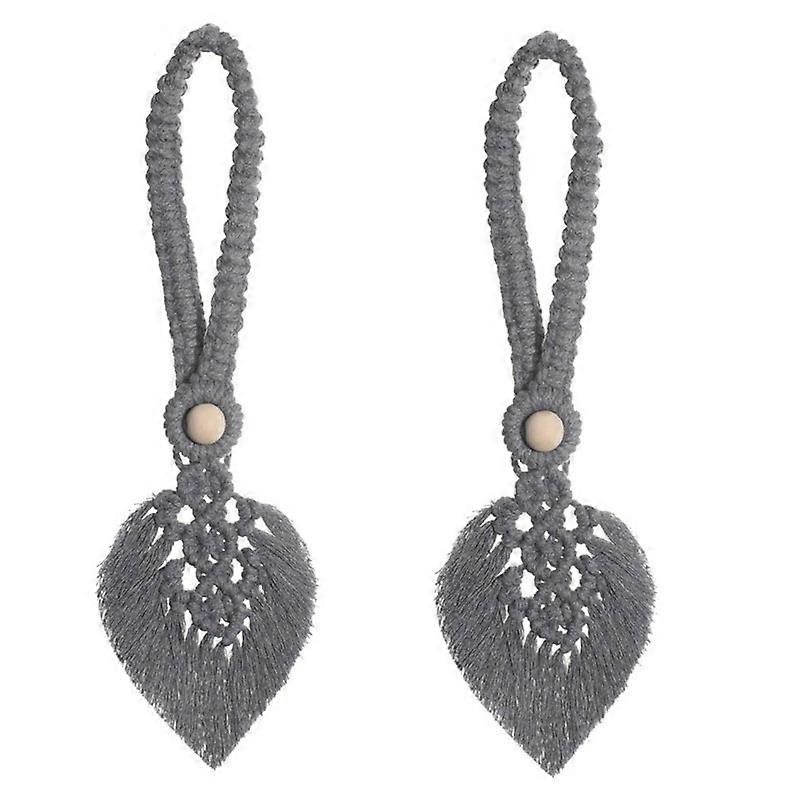 2 Pack Boho Curtain Tiebacks, Curtain Holdbacks with Adjustable Natural Wooden Bead, for Indoor Out