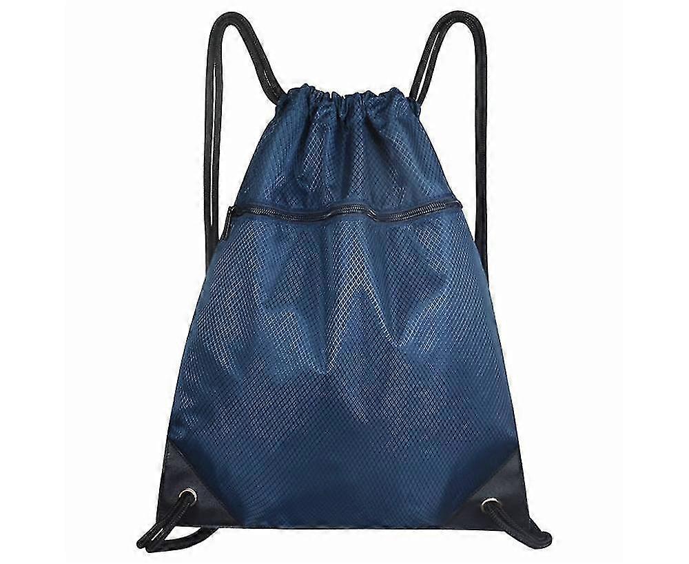 Blue String Drawstring Bag Backpack With Zip Pocket