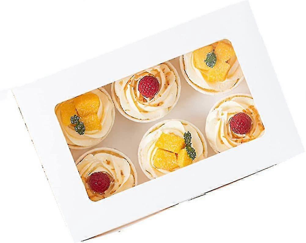 15 Pcs Cupcake Boxes 6 Hole, White Cupcake Box With Window And Inserts, Dessert