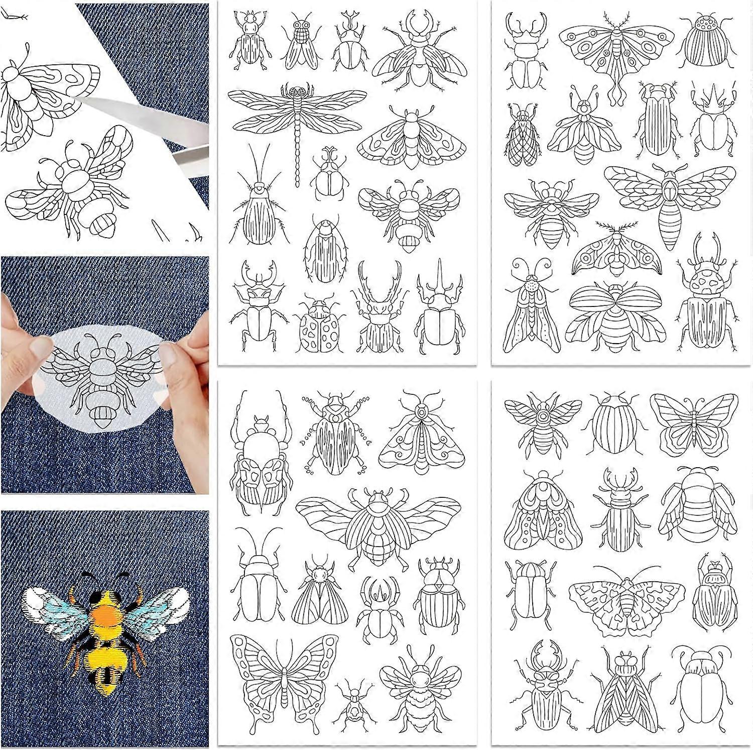 4 Sheets Insect Patterns Stick and Stitch Water Soluble Stabilizer for Embroidery Adhesive Hand Sewing Stabilizers Non-Woven Fabrics Aid Drawing Sketc