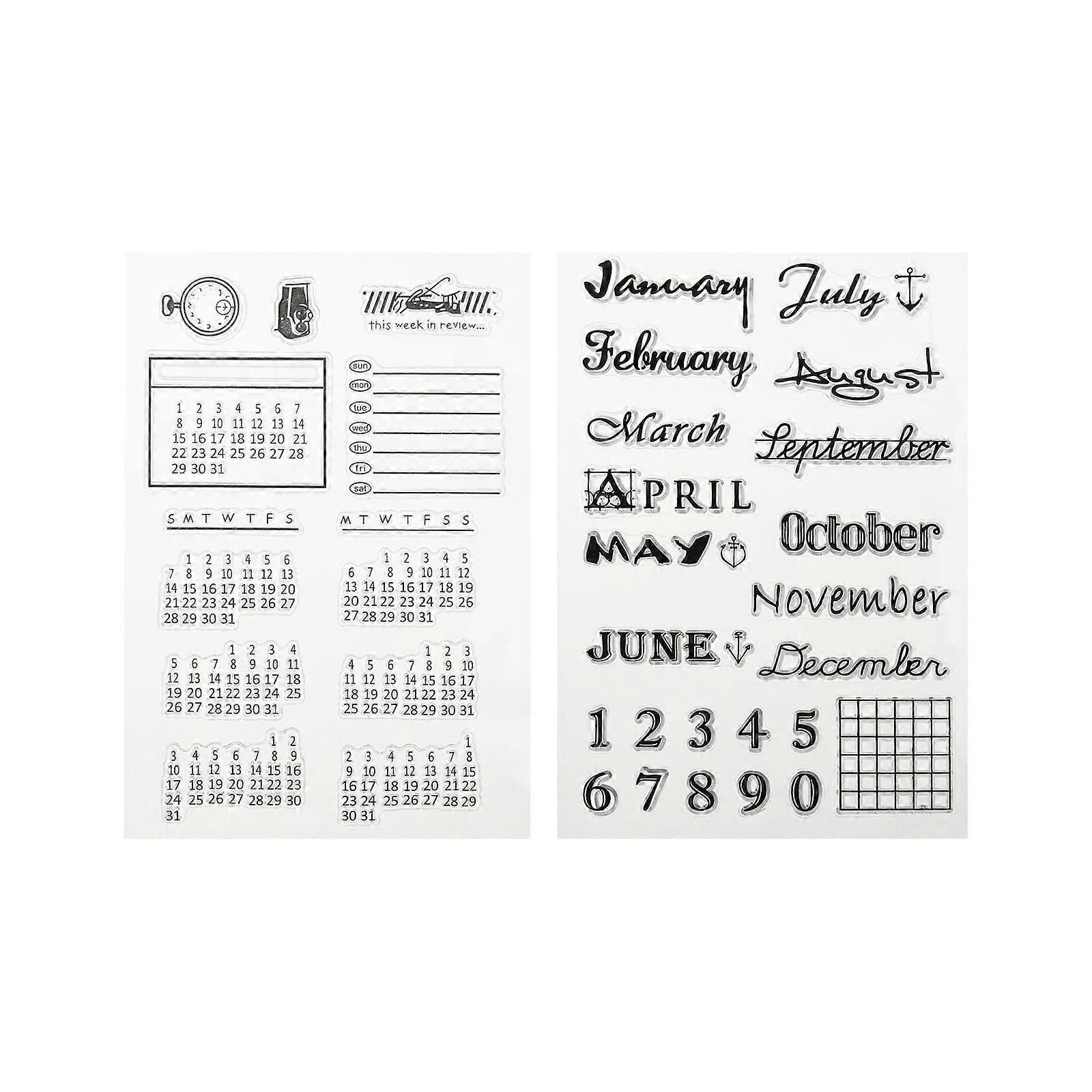 2 Sheets Calendar Planner Silicone Clear Stamps Dates and Months Planner Seal for Journaling DIY Scrapbooking and Photo
