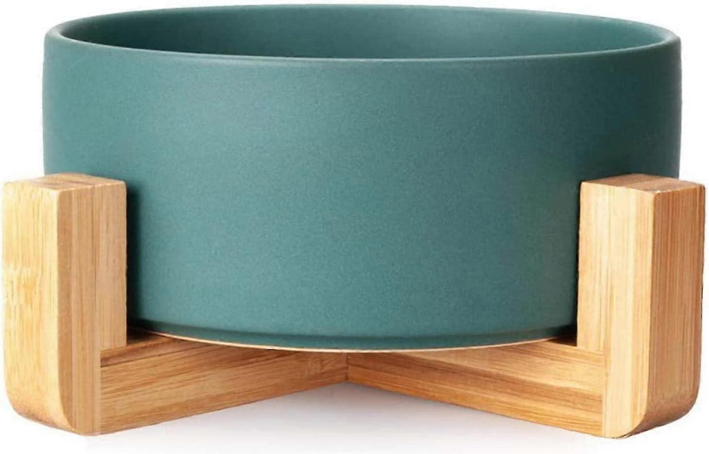 Ceramic Round Cat Dog Bowl,feeder Durable Non-slip Ceramic Pet Bowls With Wooden Frame