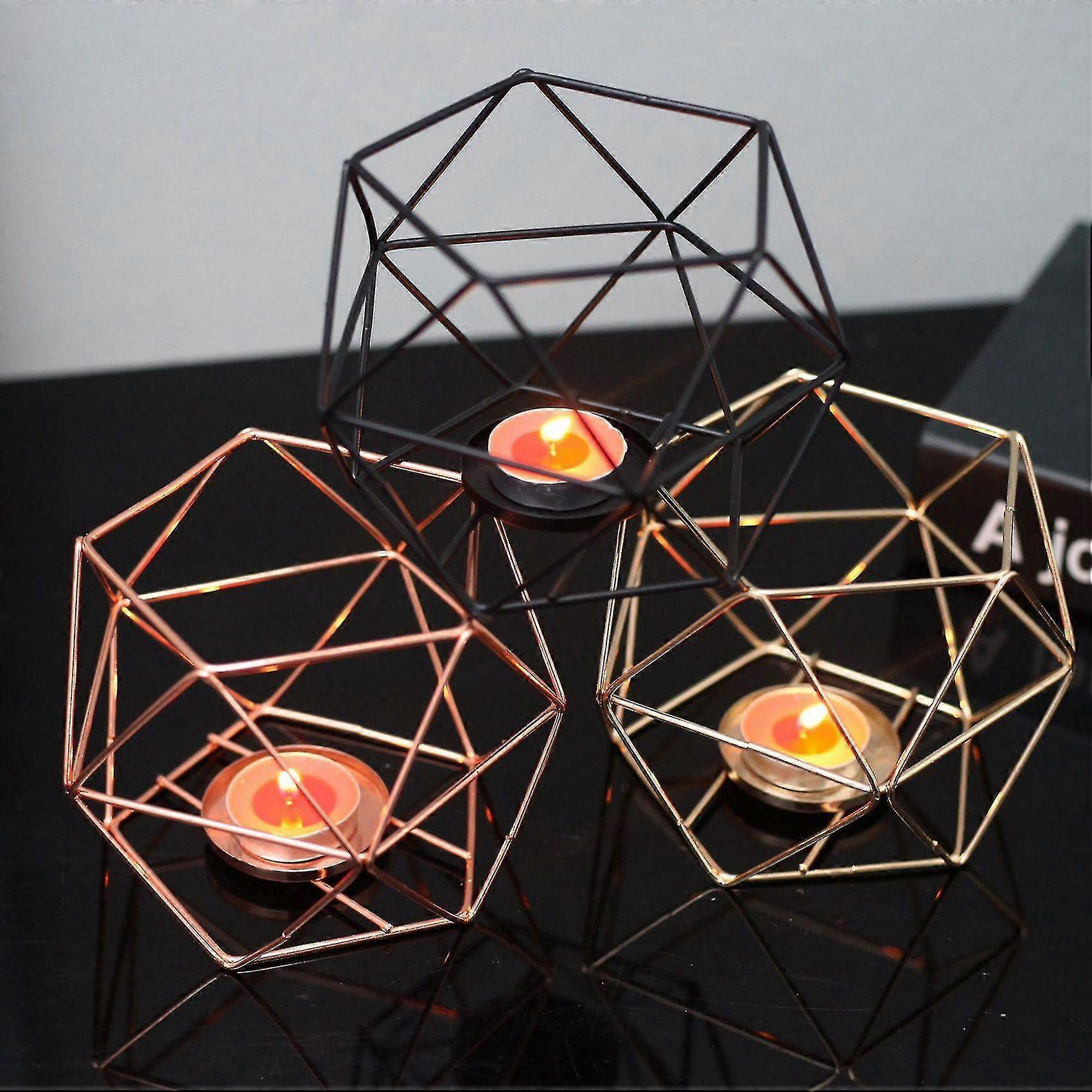 4-set Geometric Polished Tealight Candle Holder Decor - Gold