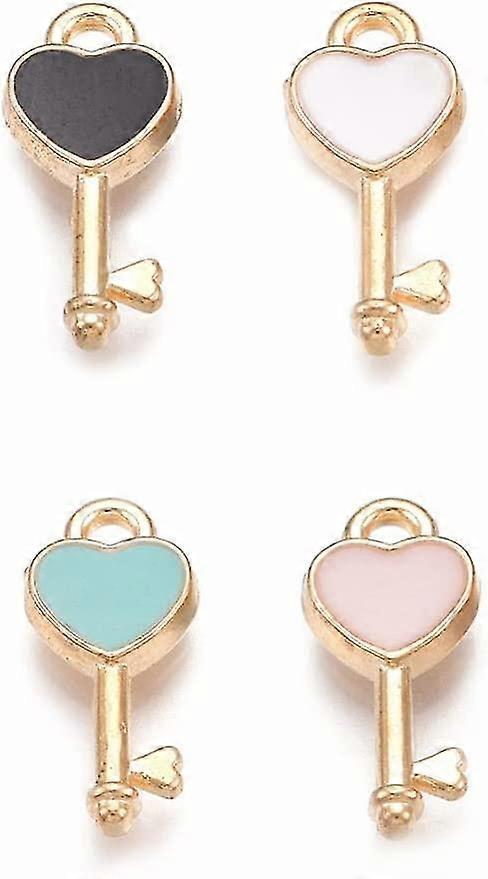 100pcs Random Colors Alloy Enamel Heart Key Charms Mini Heart Key Pendants Love