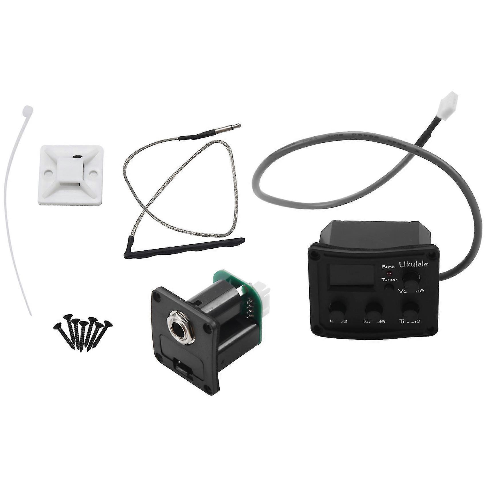 Ukelele Uke Piezo Pickup Preamp 3-Band Eq Equalizer Tuner System mit LCD-Display