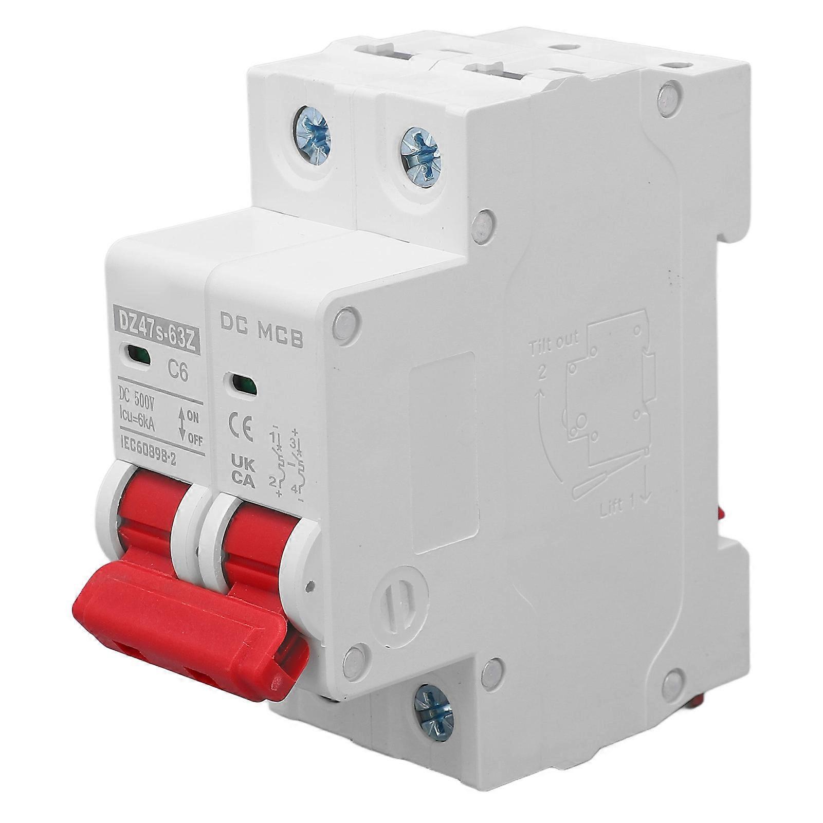 2P DC Circuit Breaker Electromagnetic Quick Tripping Efficient Arc Extinguishing Miniature PV Circuit Breaker 6A 500V