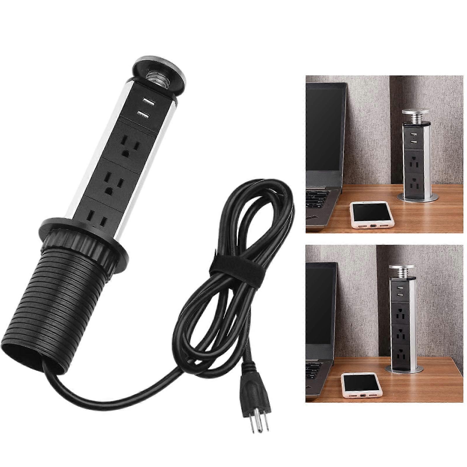 Pull up Power Pod Unit 3 Plugs 2 Charge USB Kitchen Table Desktop punch 60mm