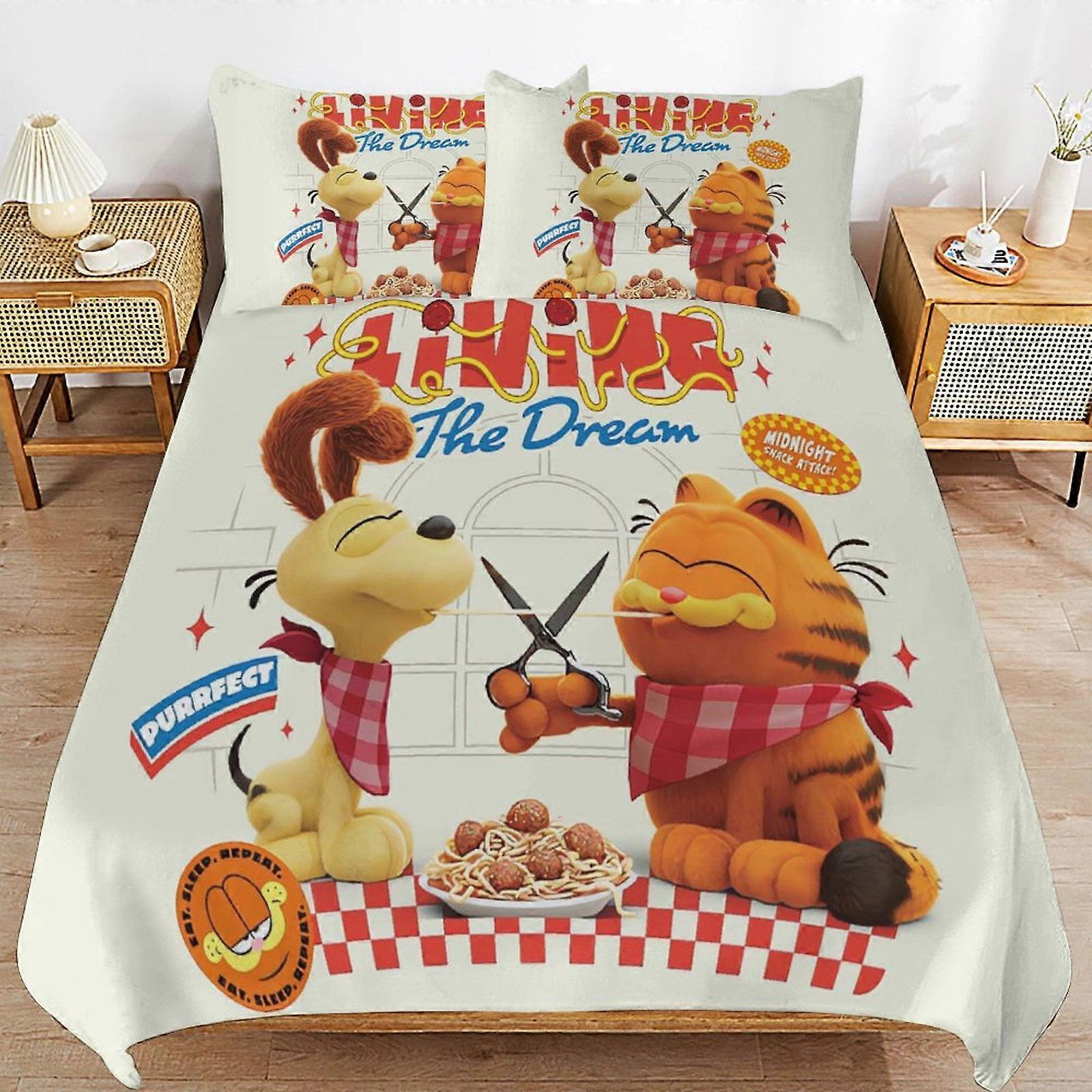 sengetøj sæt CA97 Garfield seng dynebetræk mikrofiber sengetøj sæt 3D trykt letvægts 3-delt dynesæt, 1 dynebetræk og 2 pude DP97