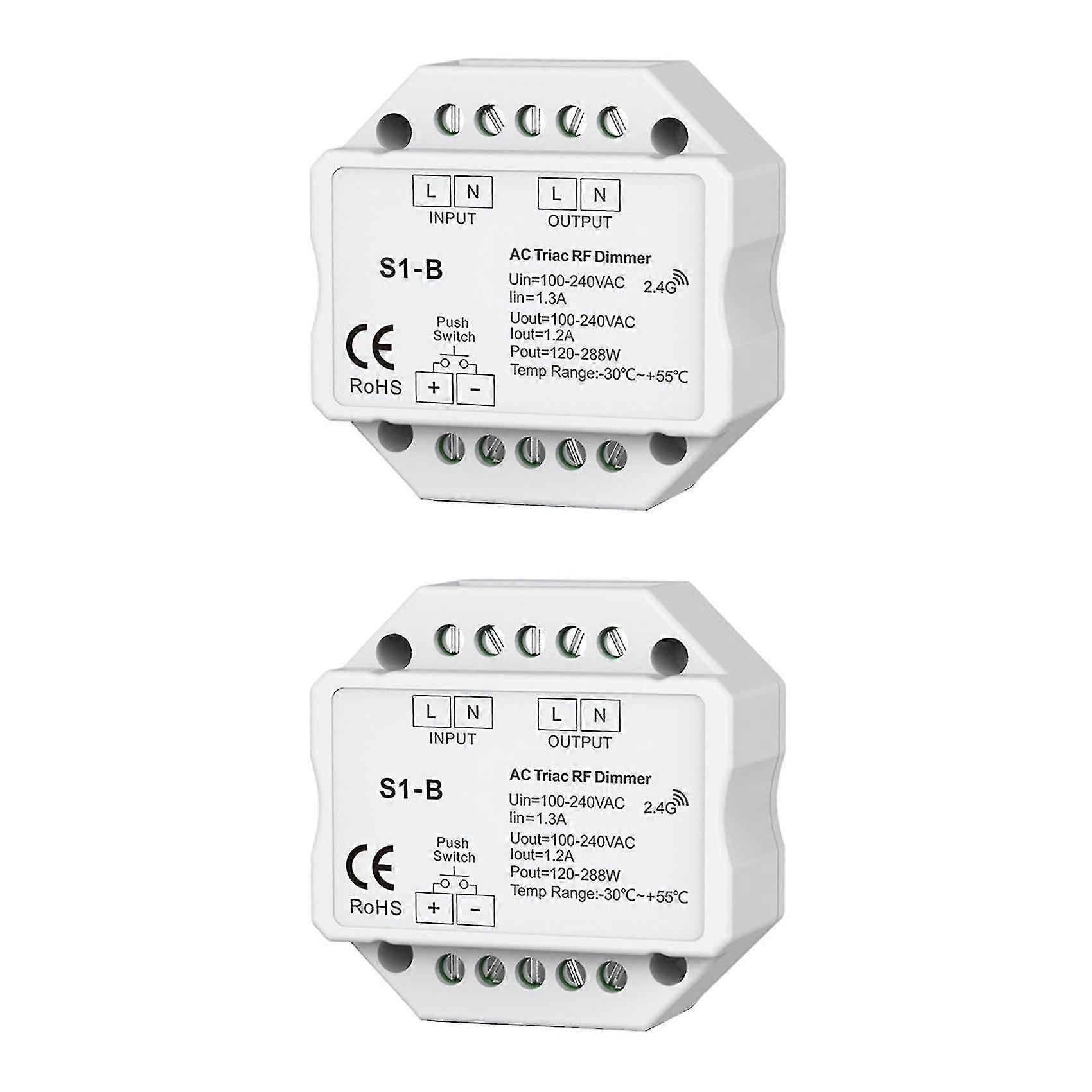 2x Ac 110v - 220v S1-b Led Triac Rf Dimmer Gebruik 2.4ghz Draadloze 120w-288w Push Dimmer Led Switch Con