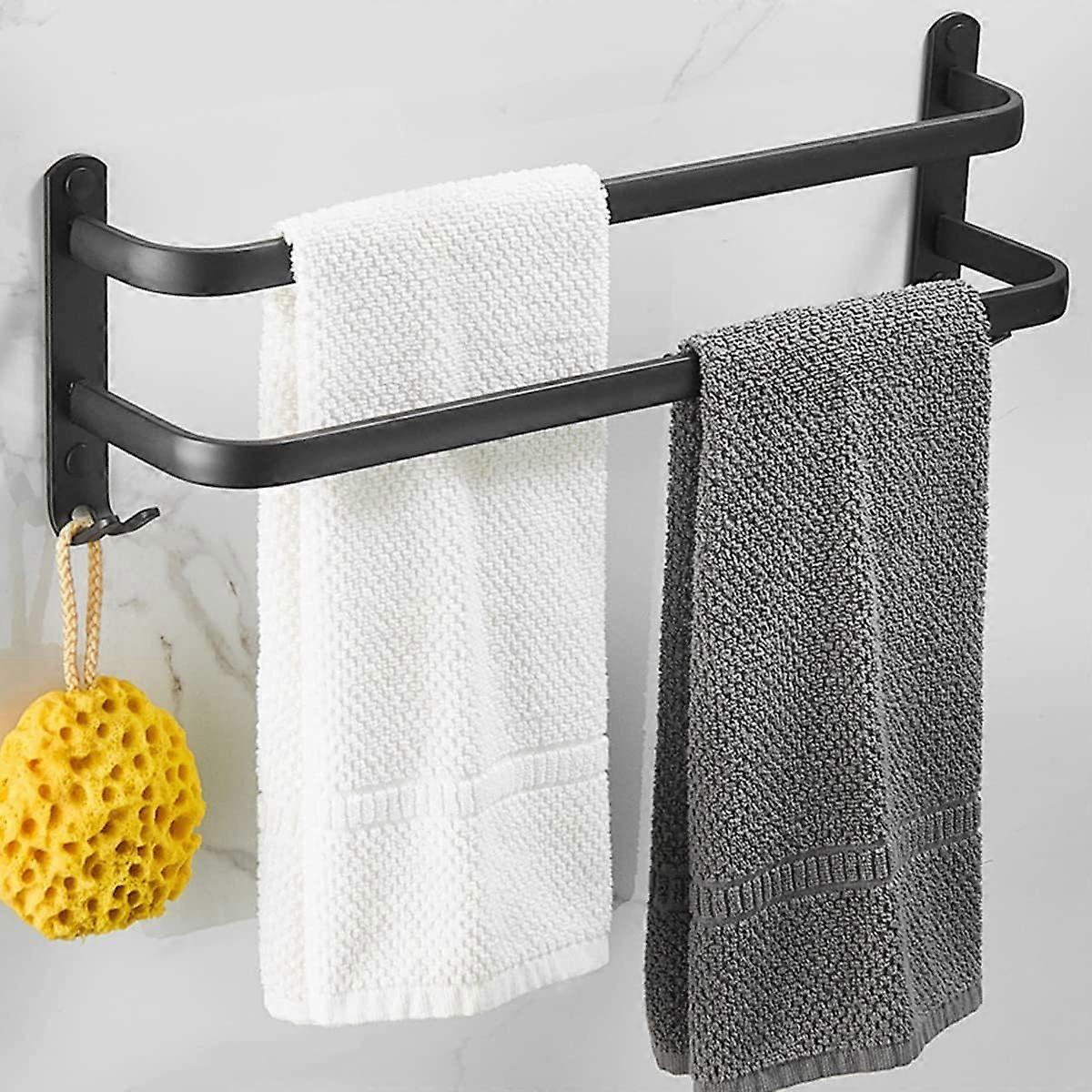 TCGG-Porte Serviette Murale,Porte Serviette Salle de Bain,Porte-Serviettes Adhsif Noir Mat, Porte-Serviettes en Alliage d'Aluminium Non Perfor (40, Do