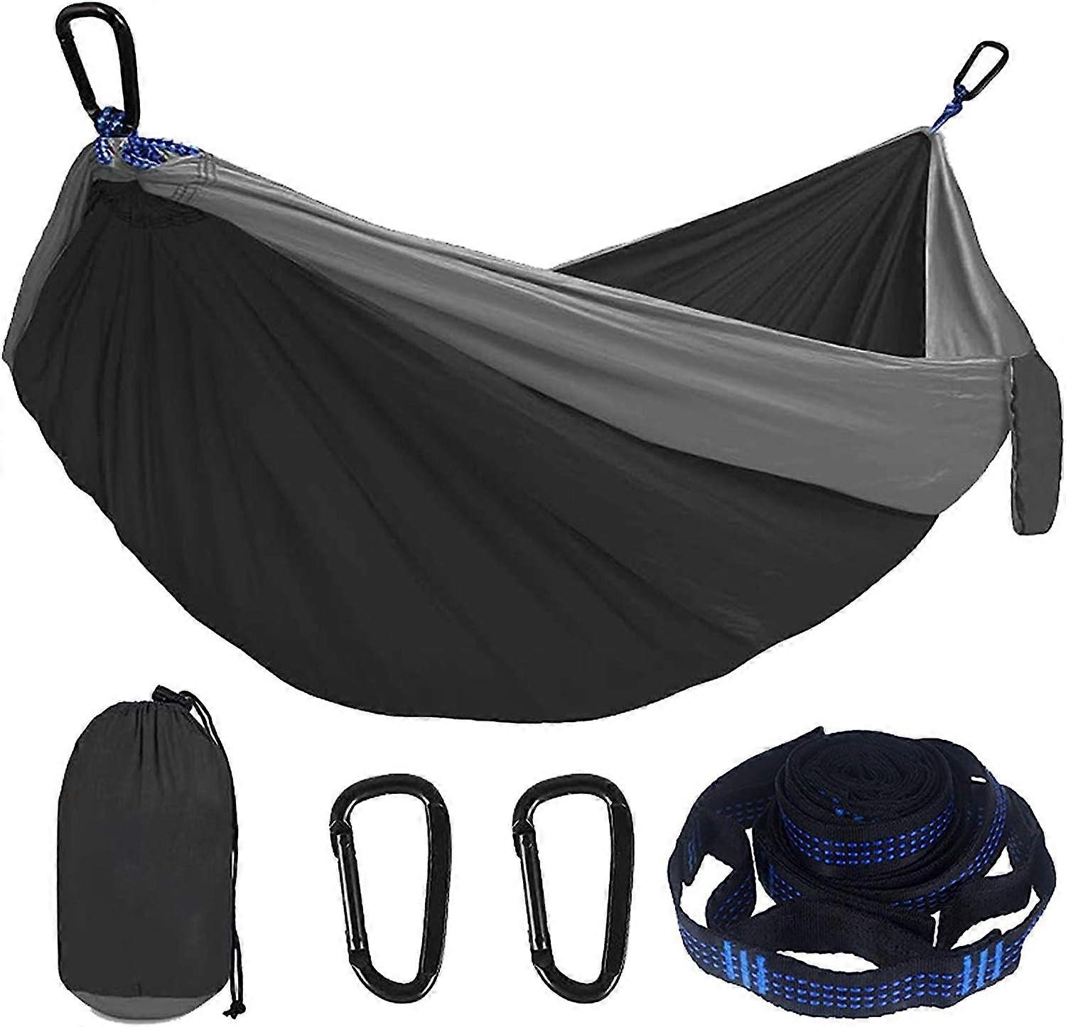 Hammock 270 x 140CMHammock Double Single Hammock with Hanging Ropes for Hiking Travel Travel (Color : Black Fight Gray)