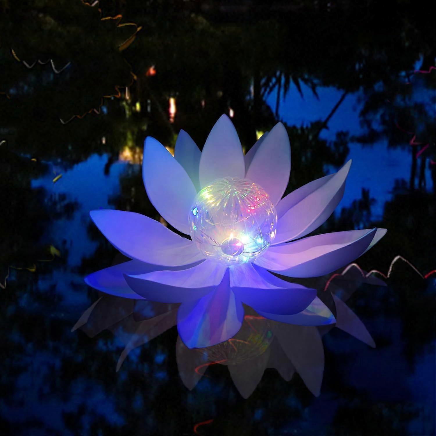 Lumières flottantes de l’étang de lotus solaire, 11 lumières de guirlande lumineuses solaires multicolores LED pliables Lumières de piscine de fleur de lotus Piscine extérieure étanche submersible