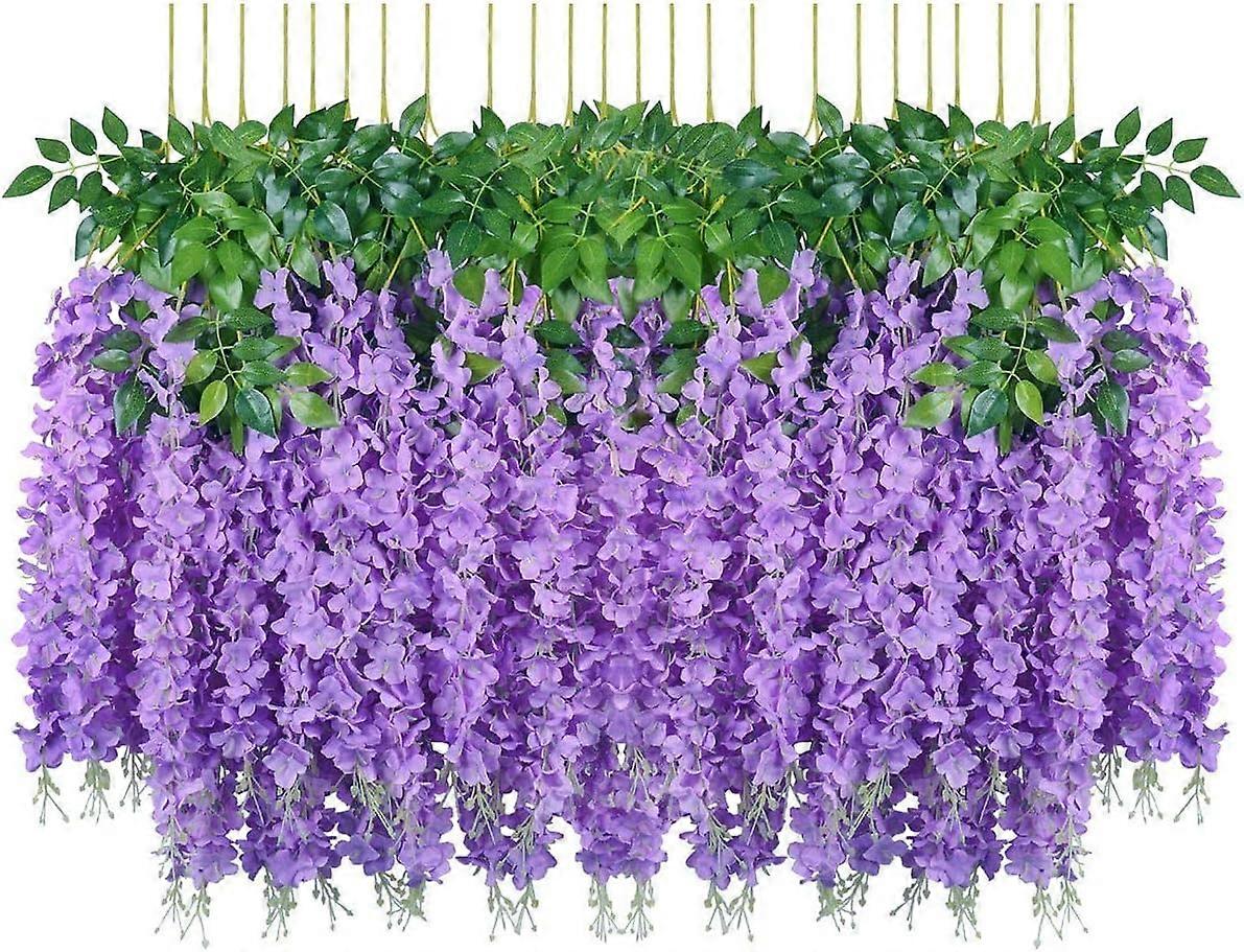 Artificial Plant Artificial Flowers, 24 Pieces Artificial Fake Wisteria Vine Hanging Silk Flowers Home Wedding Party Decor (24 Pieces, 110cm/Each Stra