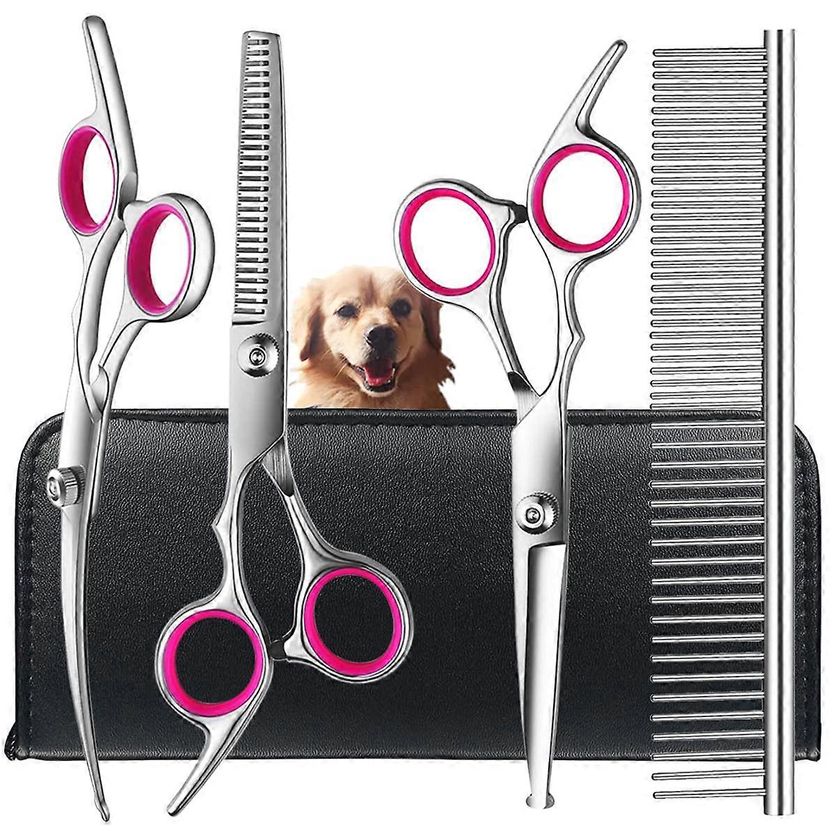 Supreme Titanium Coated Dog Grooming Scissors - Professional Kit with Safety Round Tips for Precise, Hassle-Free Trimming - Ergonomic, Anti-Slip Desig