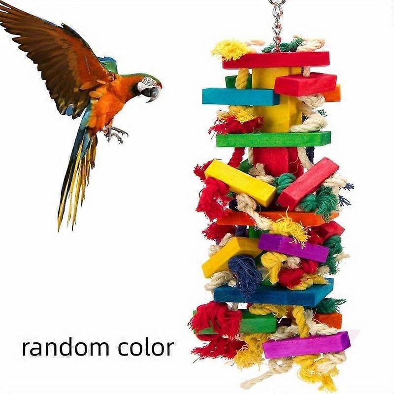 Vibrant Parrot Chewing Toys - Durable Wood & Colorful Ropes - Stimulating Cage Accessories for Natural Biting Behavior - Perfect Bird Supplies Set for