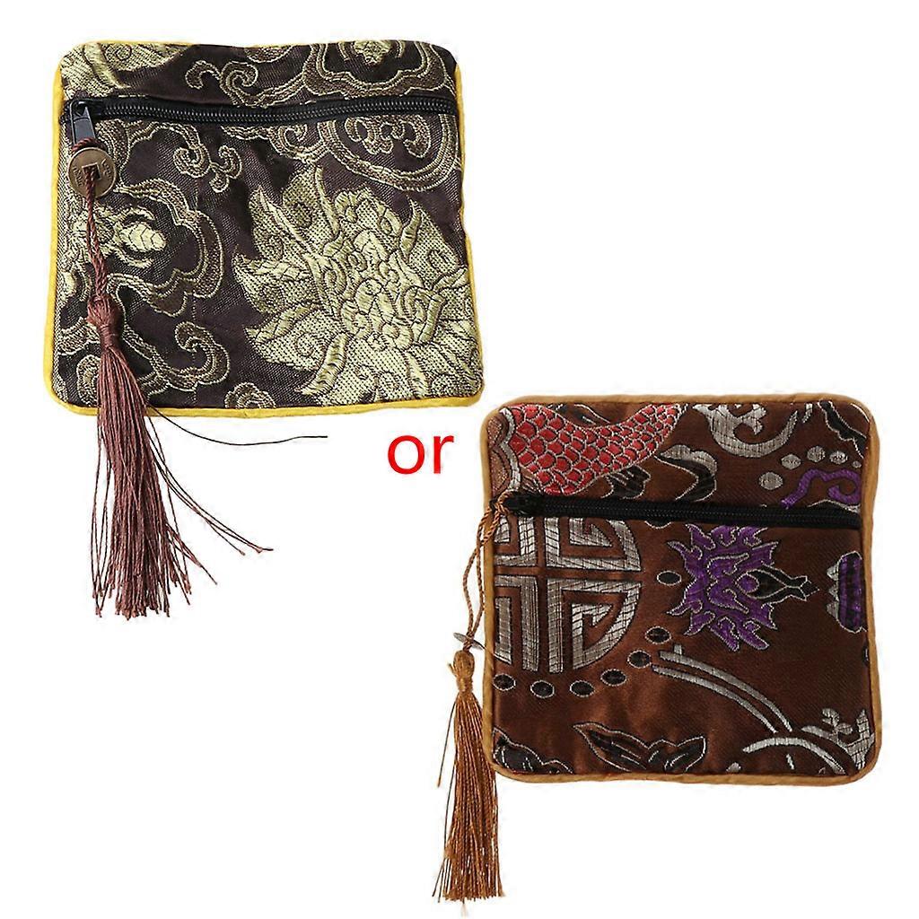 unbrand Sac à fermeture éclair en soie chinoise Silk Brocart Pochette Candy Sachet Wallet Bijoux Sac