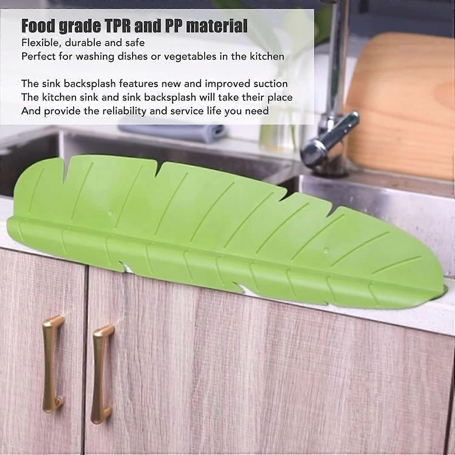 Kitchen Sink Splash Guard - Banana Leaf Design, Reusable, Prevents Water Splash On Clothes & Floor (Green)