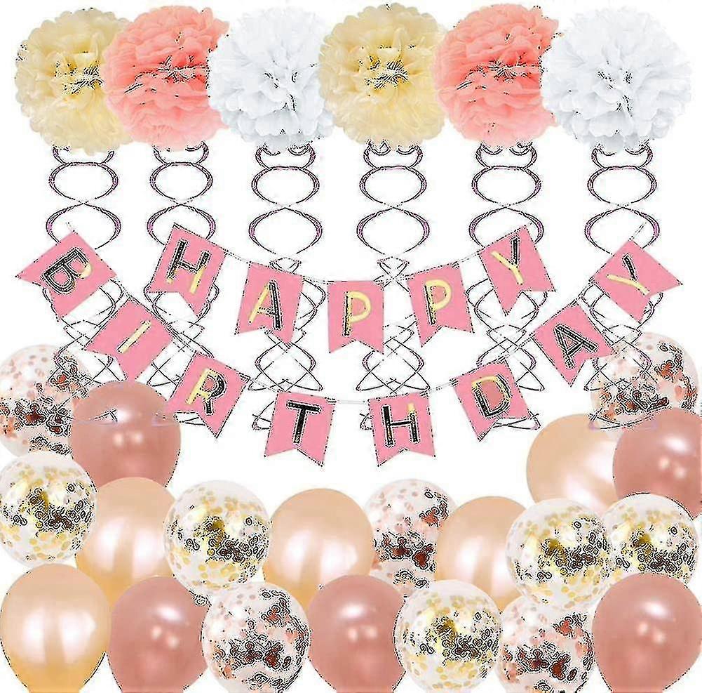 Birthday Decorations, Include 52pcs Banners Rose Gold Balloons