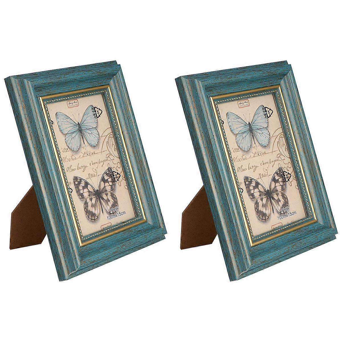 2 Pcs 6 polegadas vintage Photo Frame Creative Photo Frame Desktop Decor para Home Office Azul (imagem aleatória)