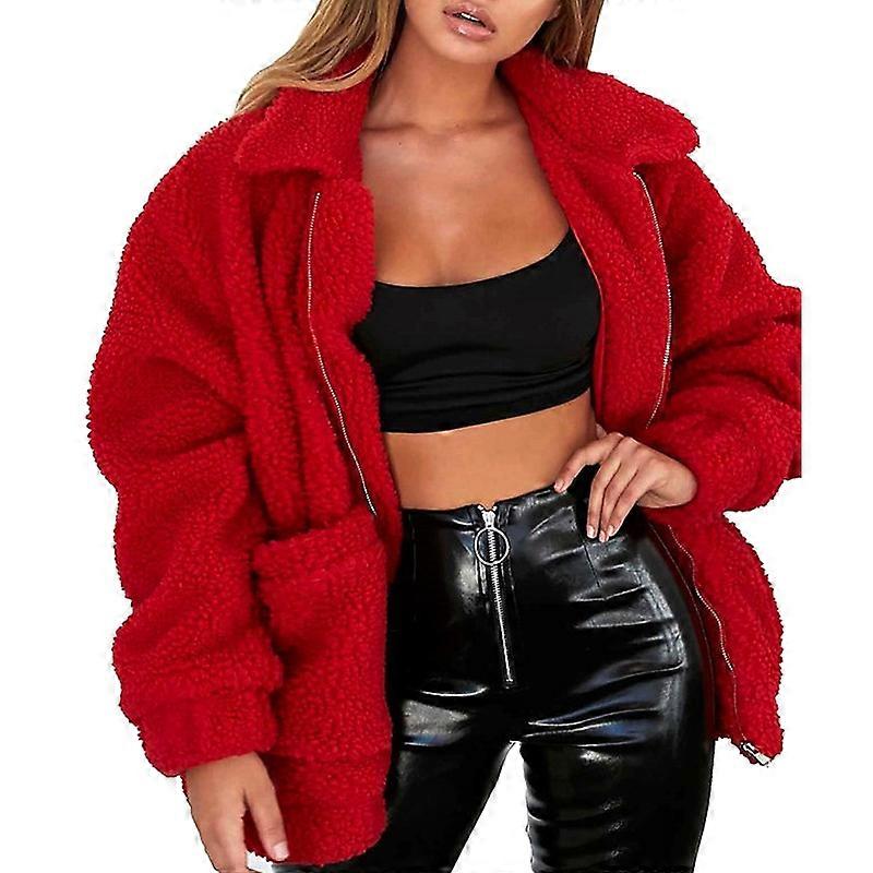 Kadın Kış Ceket Kısa Suni Yün Uzun Kollu Cepli