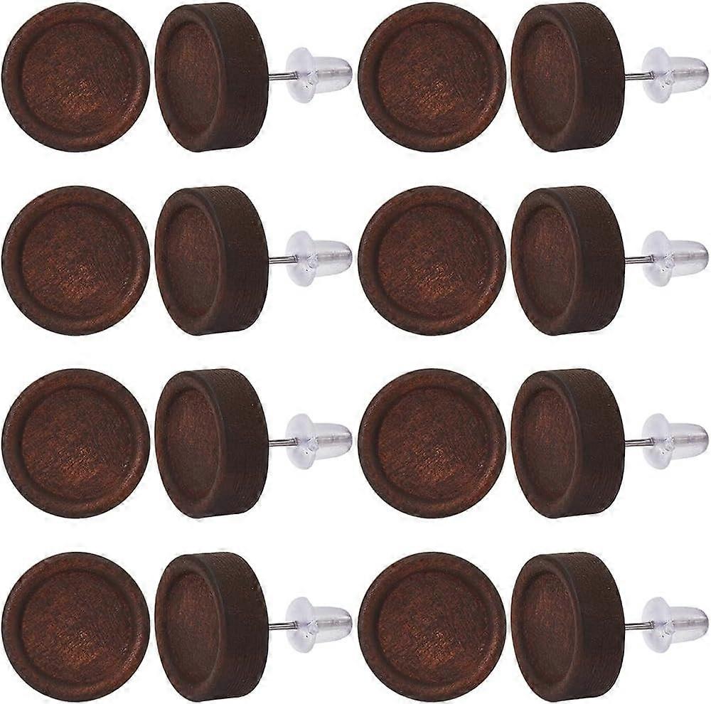 40Pcs Wooden Earring Stud Posts Wood Earring Studs with Plastic Ear Nuts 12mm Trays Cabochon Blank Bezel Flat Round Coconut Brown Stud Earring Finding