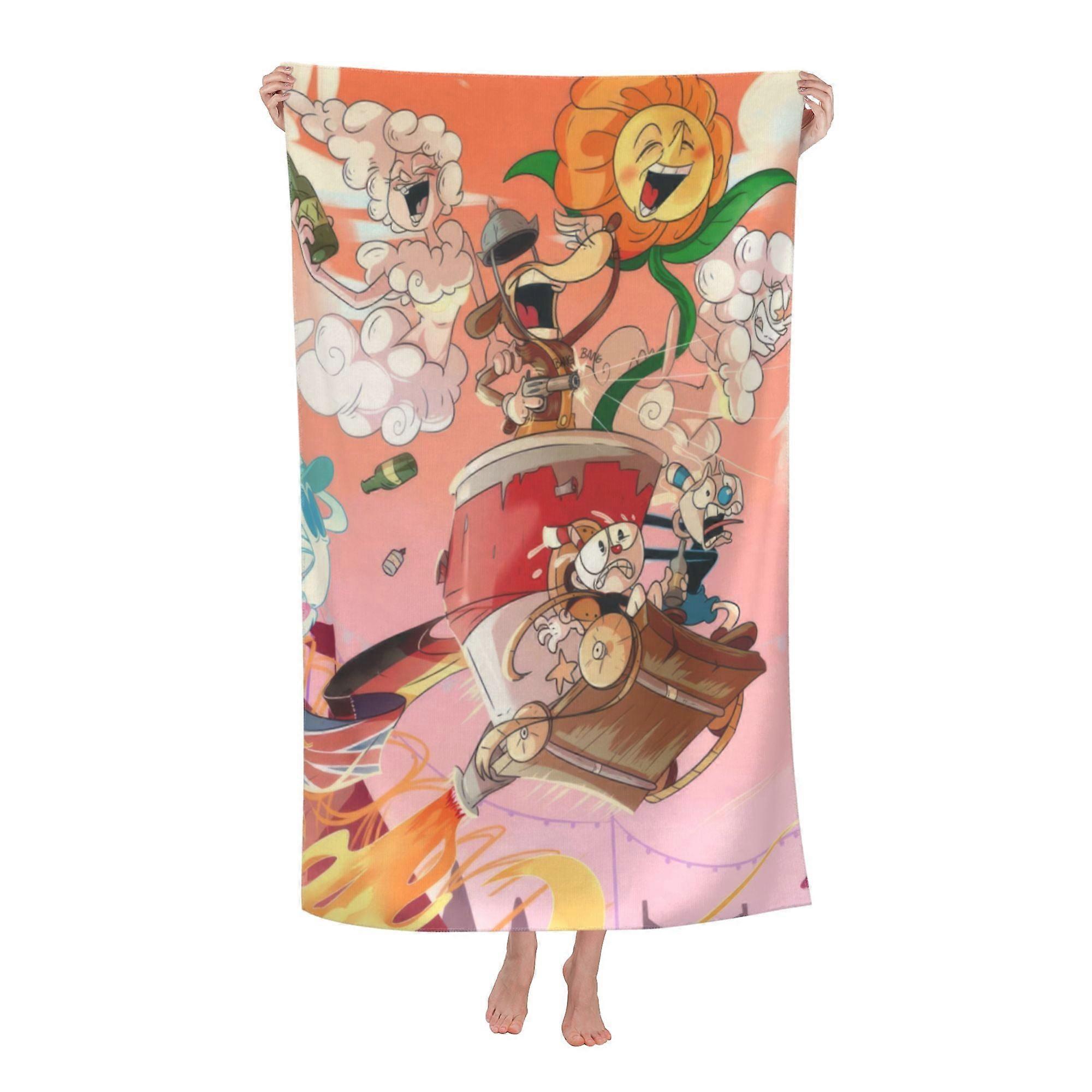 k92 Cuphead Strandhandduk, Stor Microfiber Badhandduk mtdw92