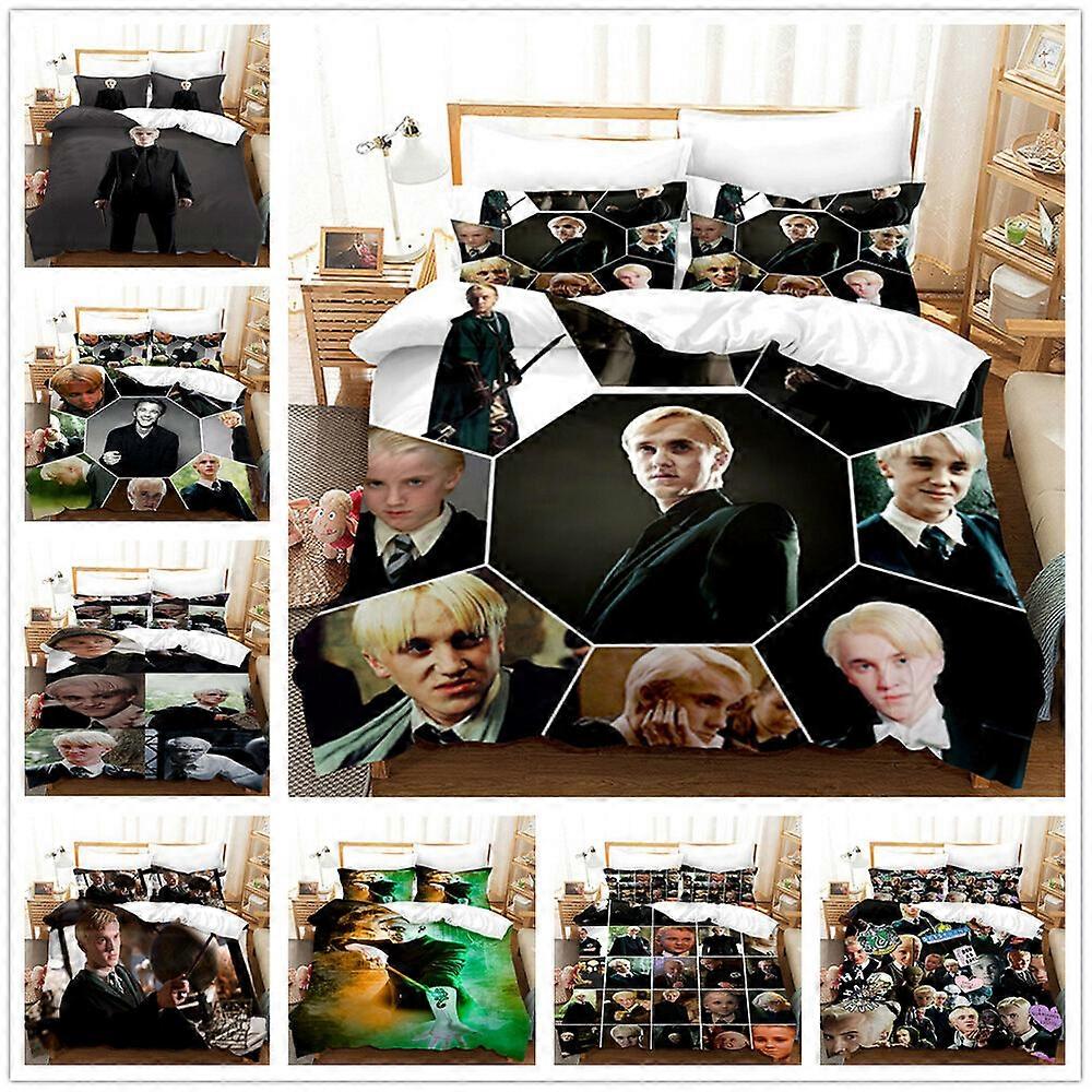 v107 ملاءات السرير مجموعة الفراش المطبوعة دراكو مالفوي غطاء لحاف وأغطية وسادة هدية مجموعة مفروشات من 3 قطع (1 غطاء لحاف + 2 وسادة) y107