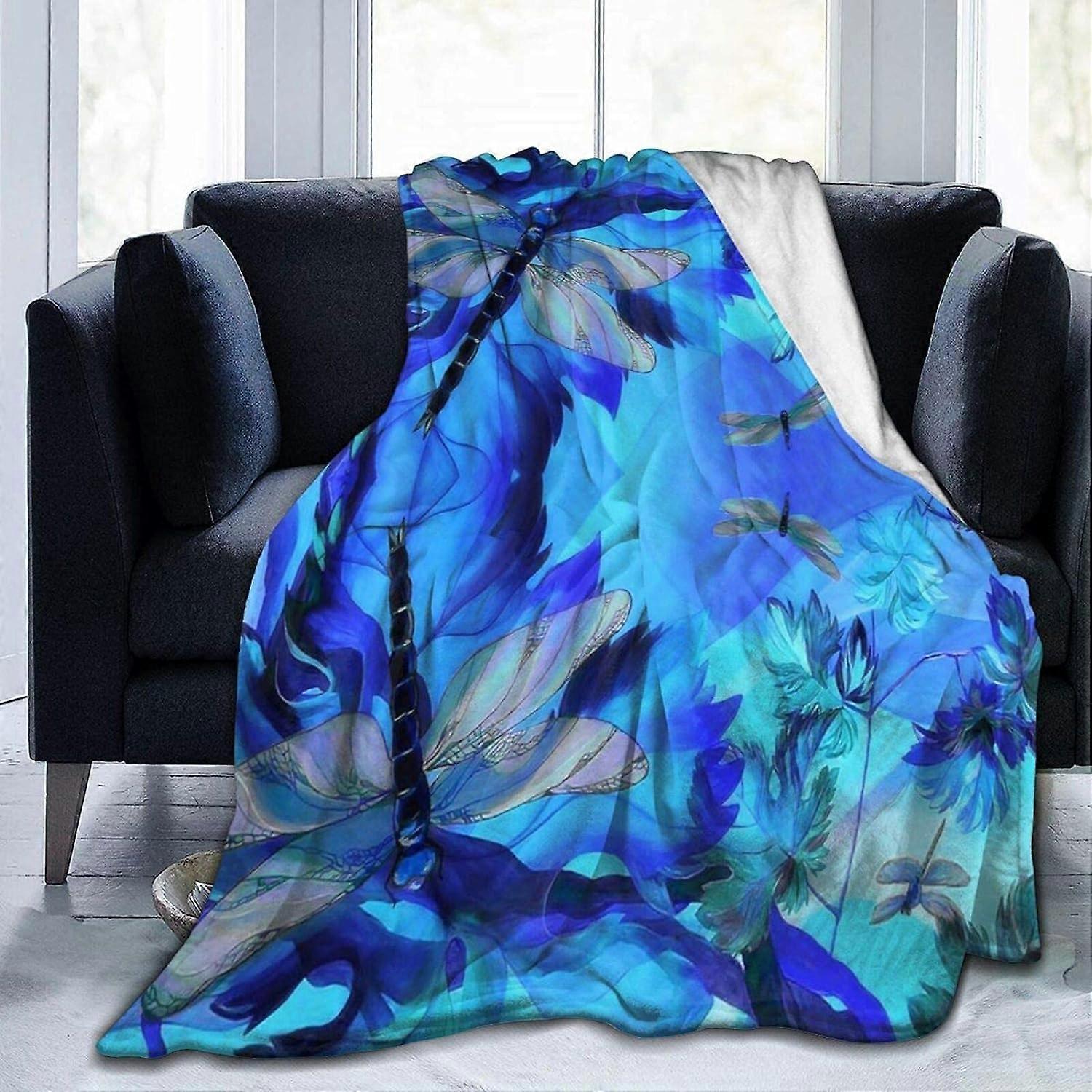 Purple Dragonfly Plush Throw Fuzzy Super Soft Reversible Microfiber Flannel Blankets For Couch Bed Sofa Ultra Luxurious Warm and Cozy For All SeasonsI