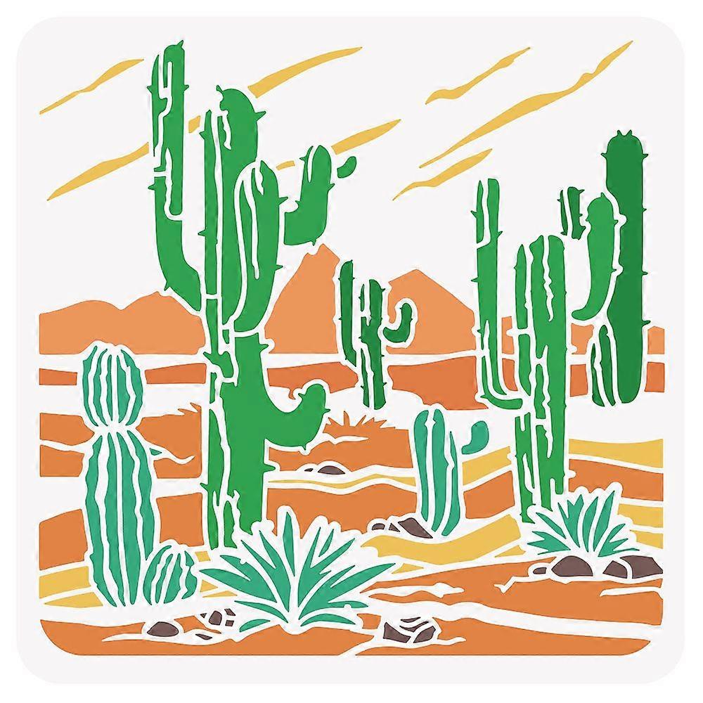 1pc Desert Cactus Stencil 12x12" Desert Landscape Pattern Drawing Templates for Scrapbooking Fabric Floor Furniture Wall Art Decor
