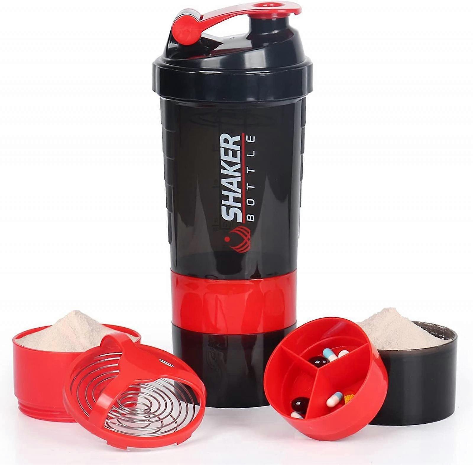 Shaker Bottle 16OZ Protein Shaker Bottles with Mix Ball Portable Sports Water Bottle Leak Proof GYM Cup for Protein Mixes with Powder Storage & Pill O