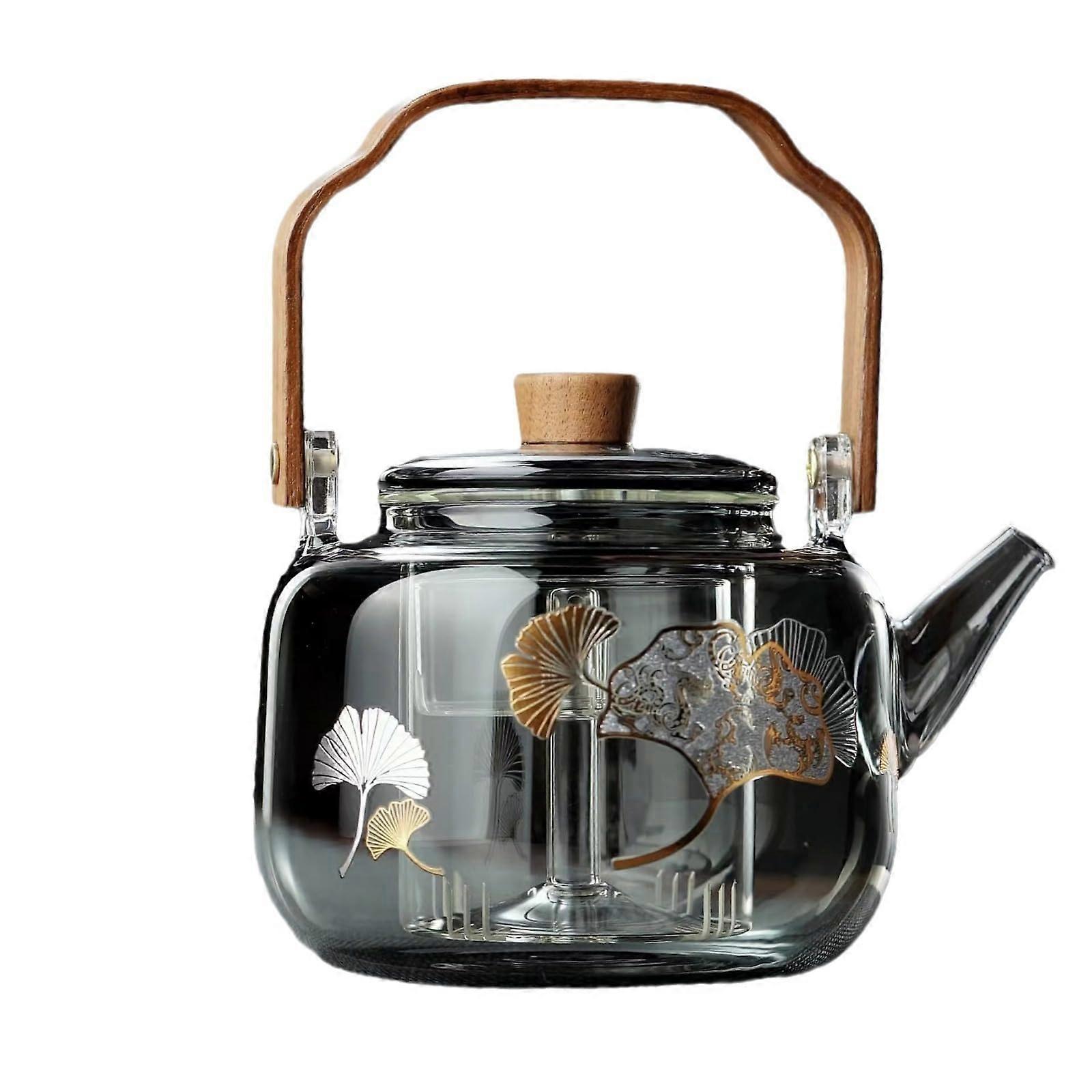 Glass teapot with 2 removable tea infusers, capacity 33 oz/1000 ml, gray
