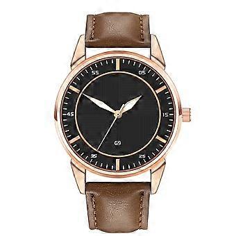 Men Analog Watch Waterproof PU Leather Strap Quartz Wristwatch (Dark Coffee Black Dial)