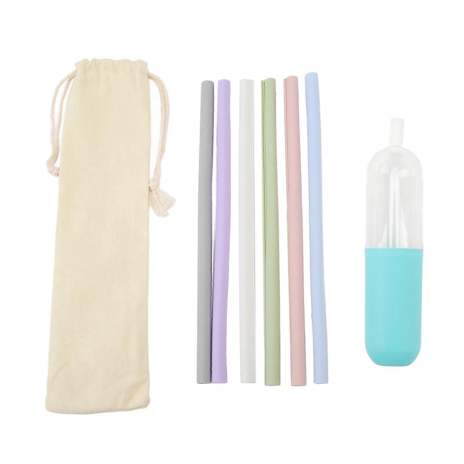 6PCS Openable Straws Silicone 9.8in Snap Washable Reusable Easy to Clean with Storage Box Bag Drinking Straws for Party