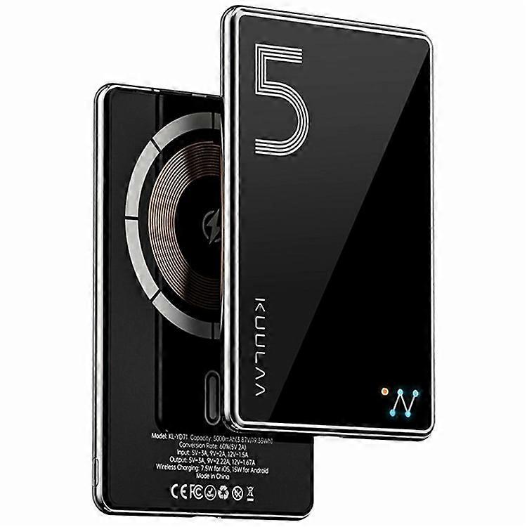 KUULAA KL-YD71 Ultra-Thin Tempered Glass 5000mAh Phone Power Bank 15W Magnetic Wireless Charger