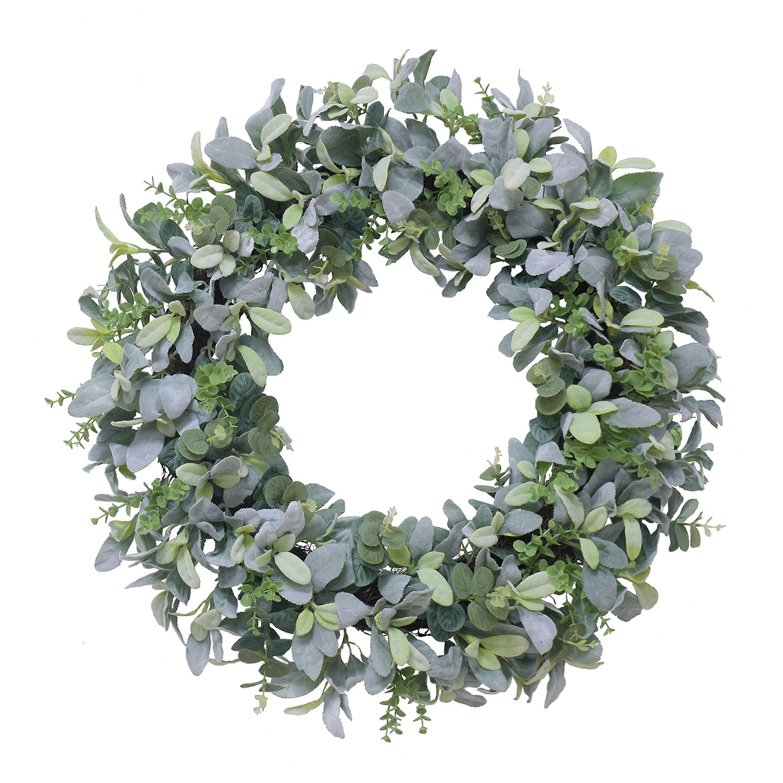 28" Flocked Lambs Ear Spring Door Wreath