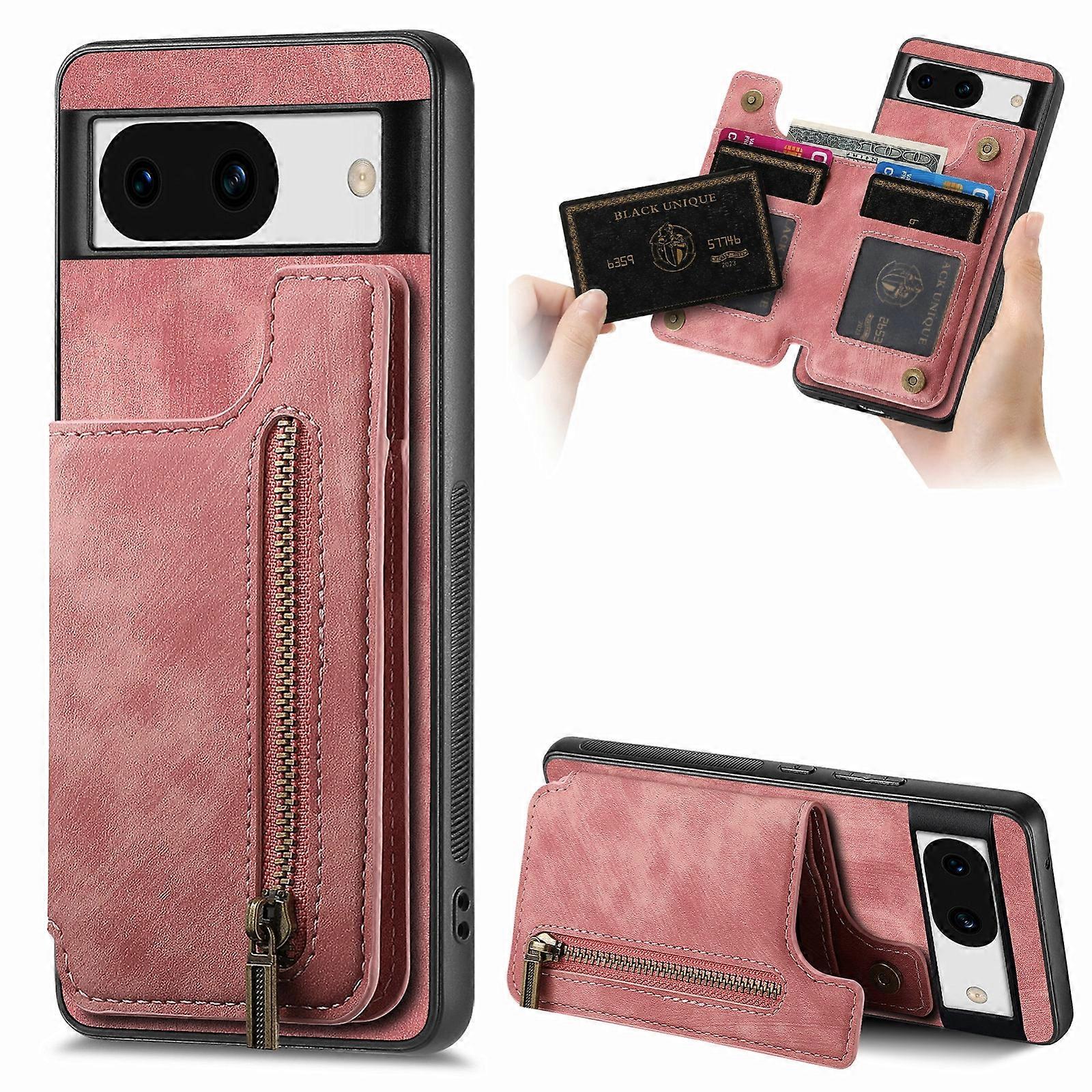 Retro Leather Zipper Wallet Back Phone Case