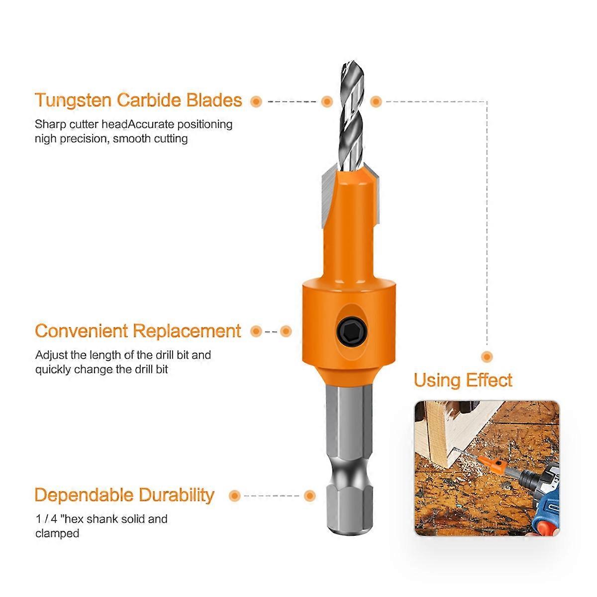 5PCS 8mm Shank HSS Woodworking Countersink Router Bit Screw Extractor Demolition for Wood Milling C