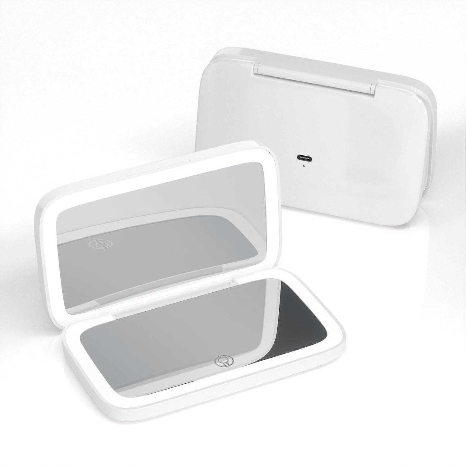 Travel makeup mirror, 1x/8x magnification, dimmable touch screen, USB charging