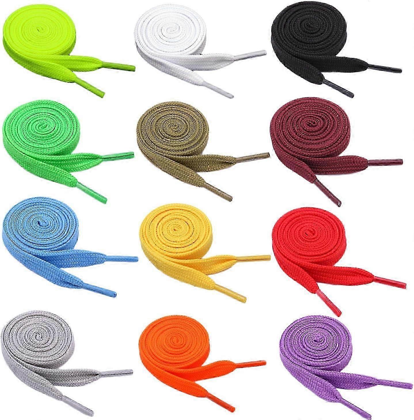 أربطة أحذية 12 زوجًا، 120 سم، ألوان متنوعة، كلاسيكية، عريضة، مسطحة، مزدوجة الطبقات