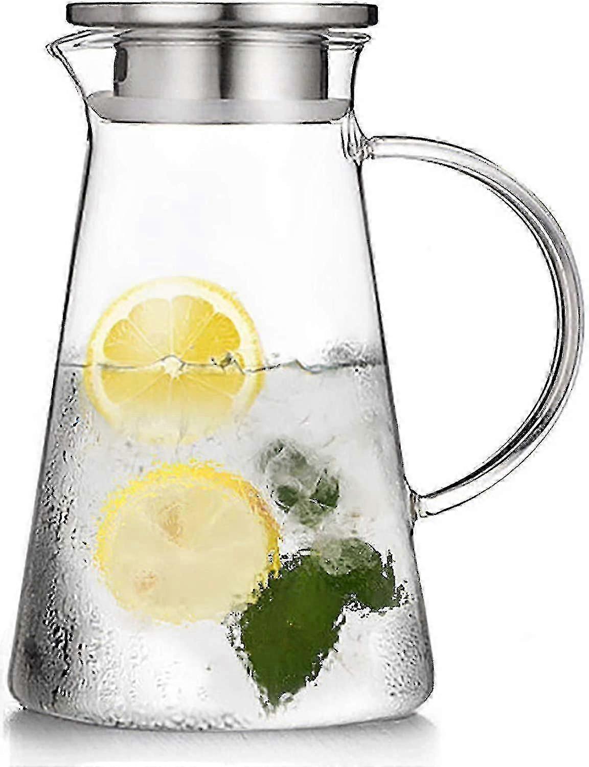 2L Glass Pitcher with Lid & Handle - For Hot/Cold Drinks at Home (68 Ounces)