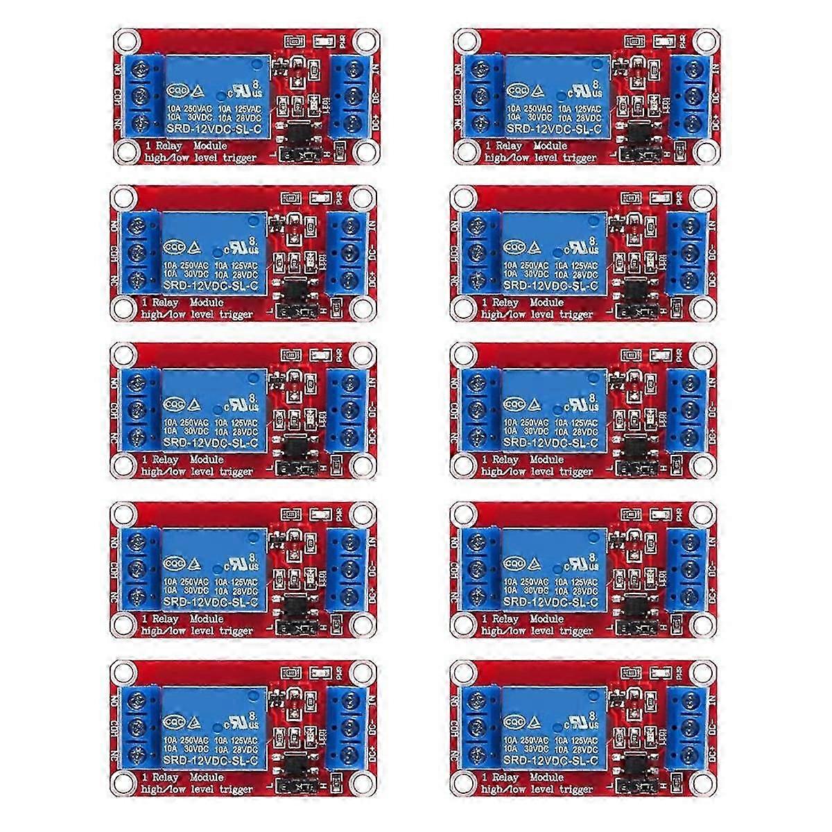 10pcs Relay Module DC 12V Relay Board 1 Channel with Optocoupler Isolation Support High or Low Level