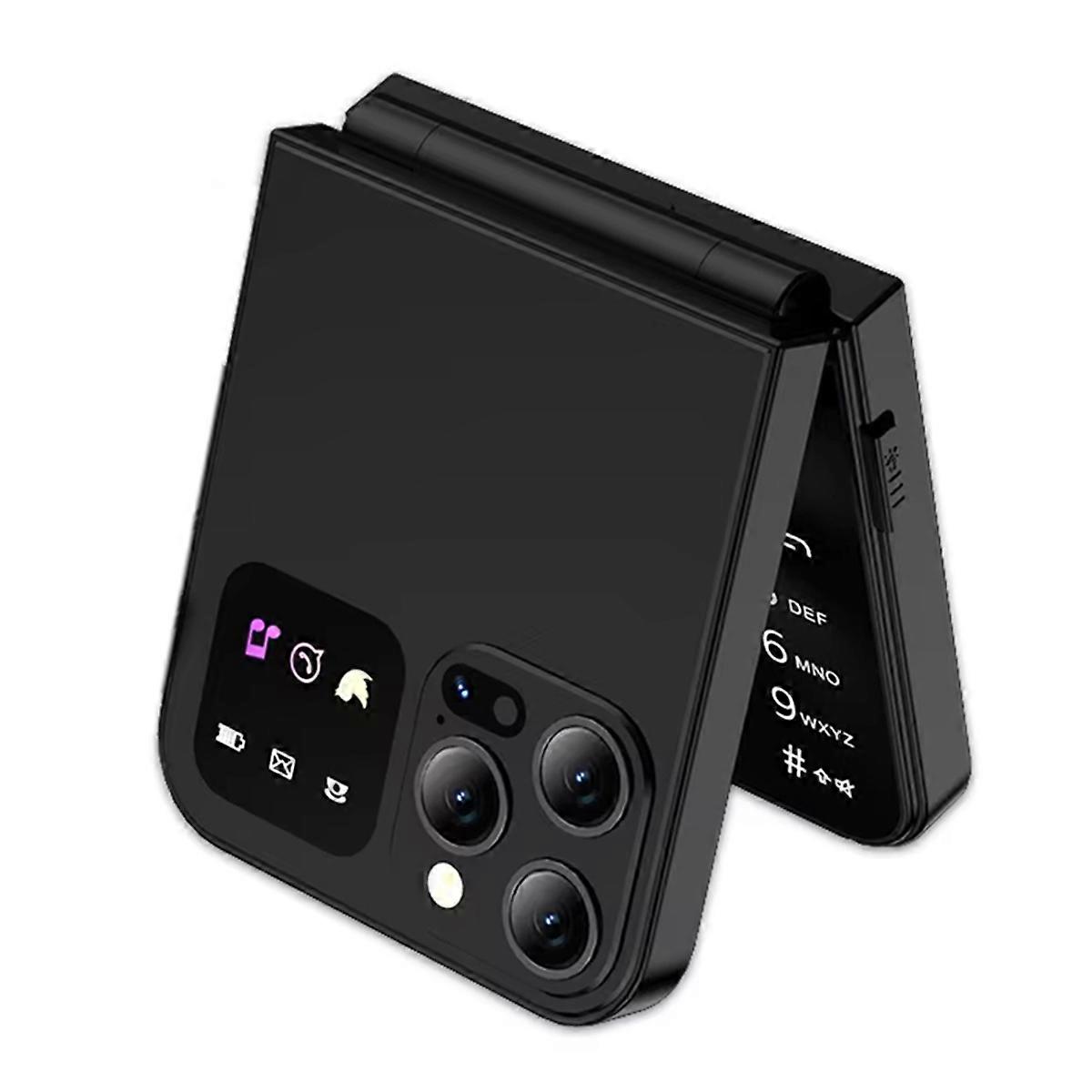 A50 Pro Flip Phone Dual SIM Card GSM Automatic Call Recording 2.4 Inch Screen Foldable Mobile Phones Type-C Black