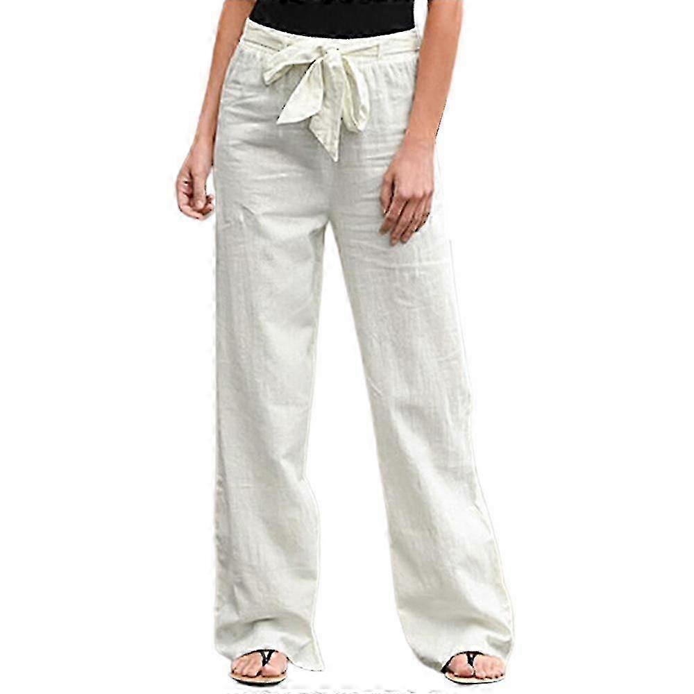 Femmes Casual Réglable Taille Coton Lin Look Jambe Large Pantalon Été Plage Pantalon Ample