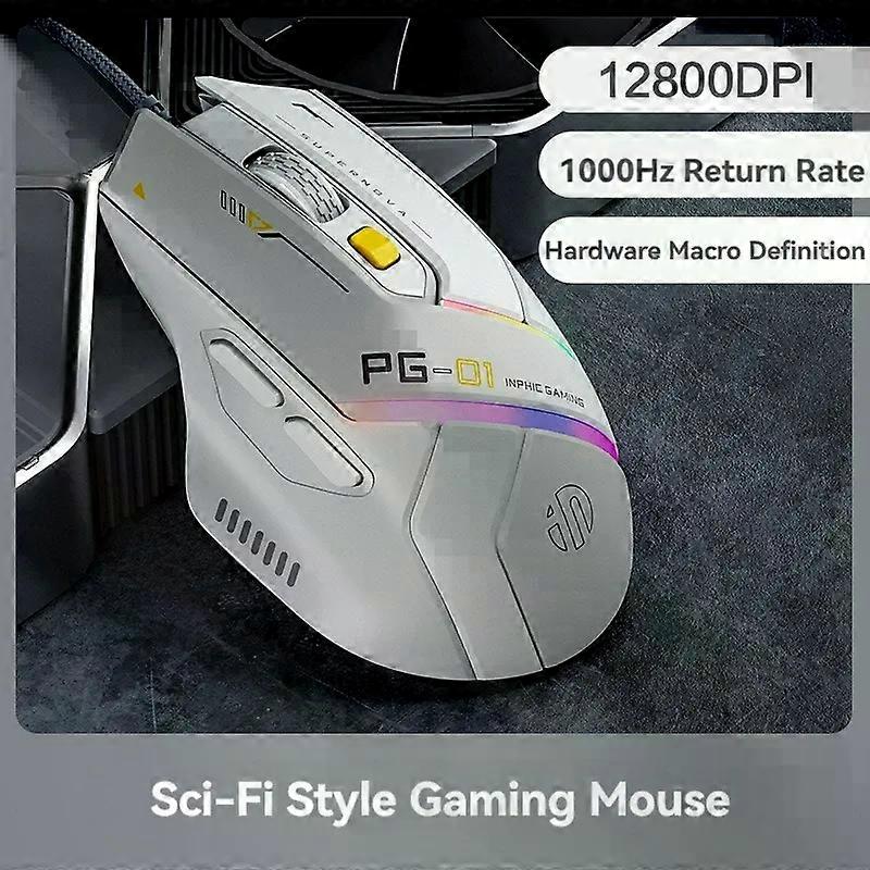 Pg1 Wired Mouse Gaming Mouse RGB Light Emitting Macro Programming 12800DPI 6 Keys Computer Mouse 1000hz Polling Rate