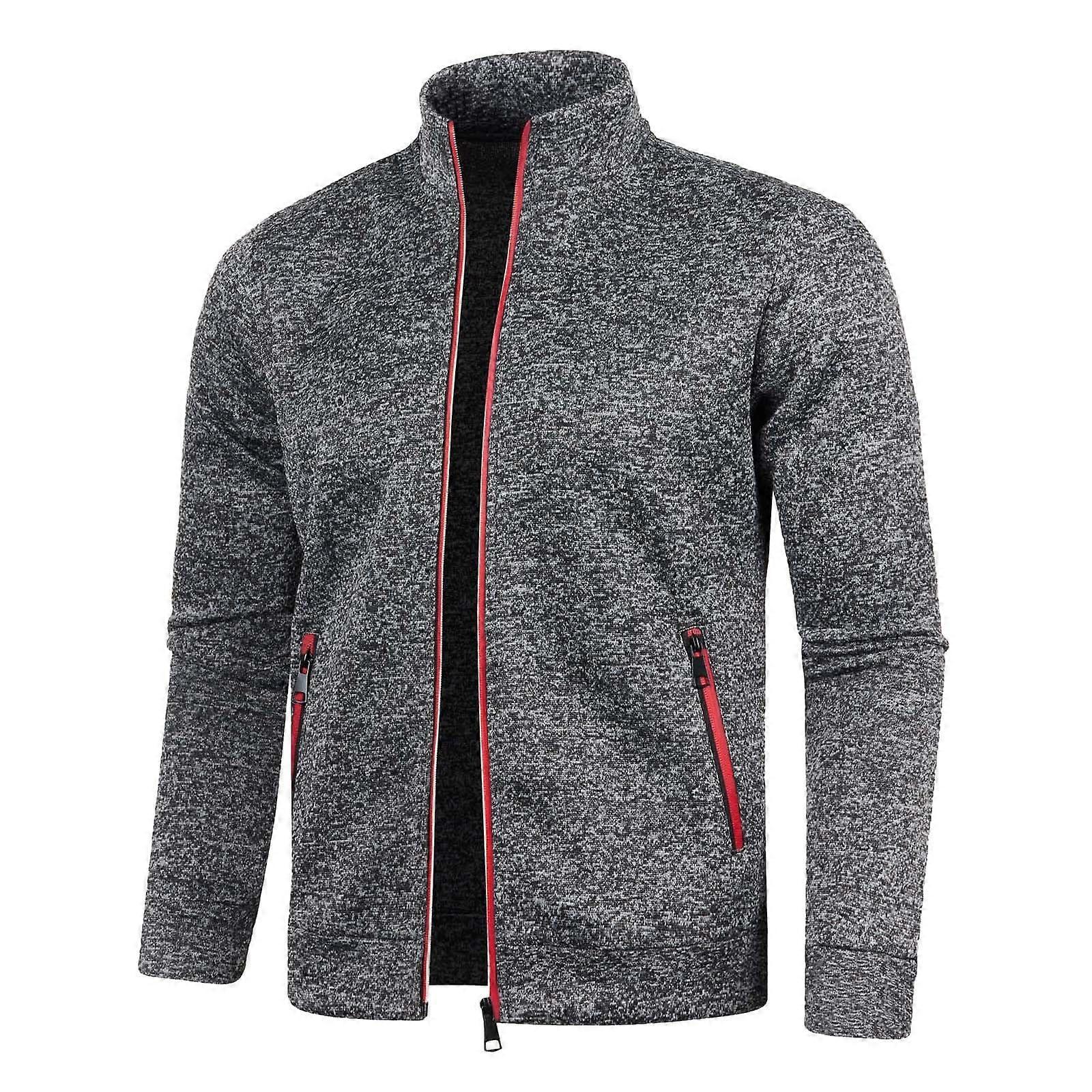 Long Sleeve Big and Tall Full Zipper Cardigan Sweater for Men with Stand Collar and Pockets in Knit Fabric