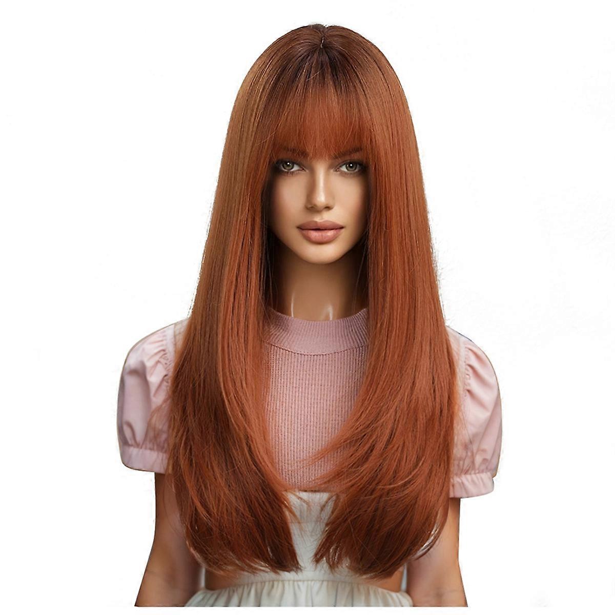 Long Wig with Bangs for Women Straight Orange Wig for Party Daily